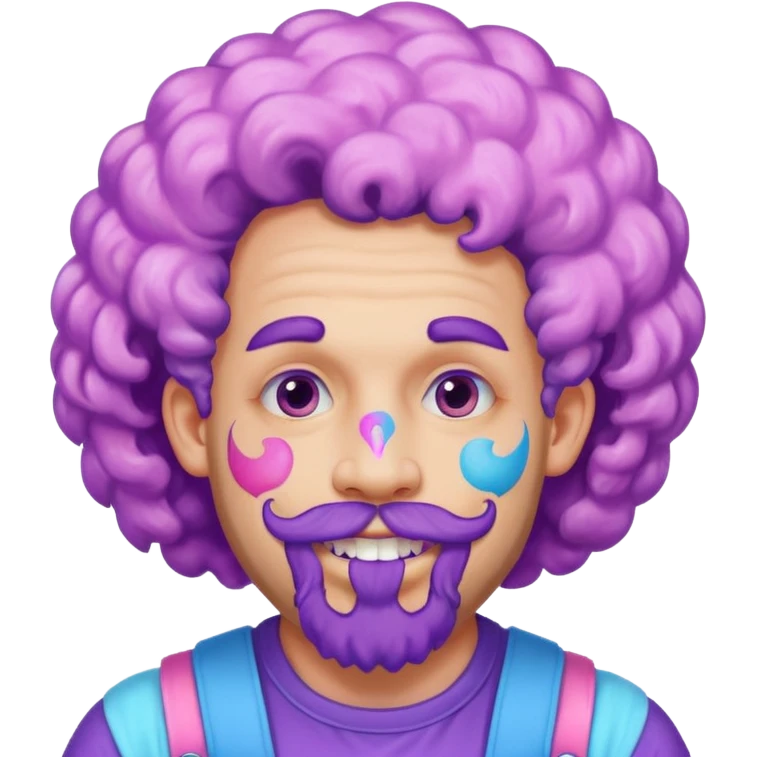 very colorful puffy violet curly haired man just beard  no mustache made out of cotton candy wearing teeth-braces and excessive face tattoos just face  emoji