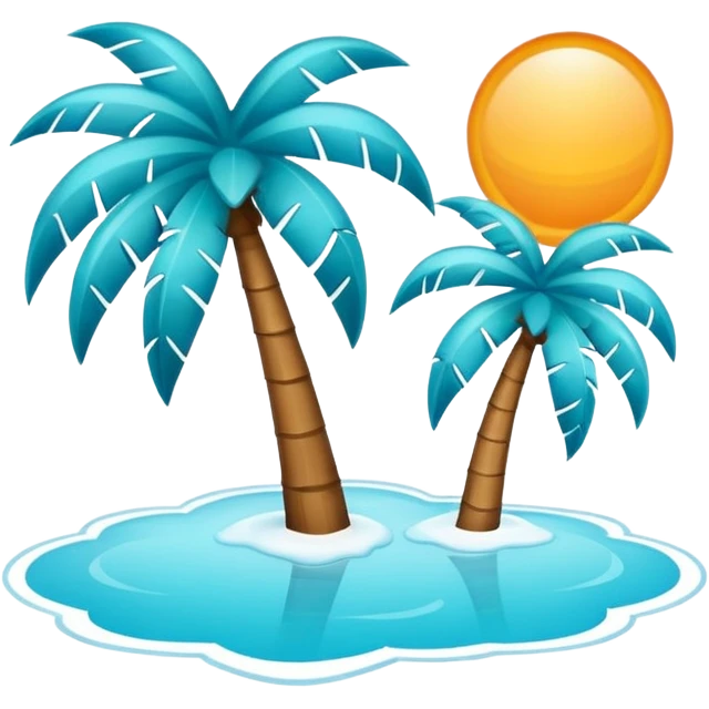 Minimalist sun and palm tree outline icon, thin contour, monoline vector, premium tropical travel emoji, aqua teal and ice blue, transparent background, 512x512 emoji