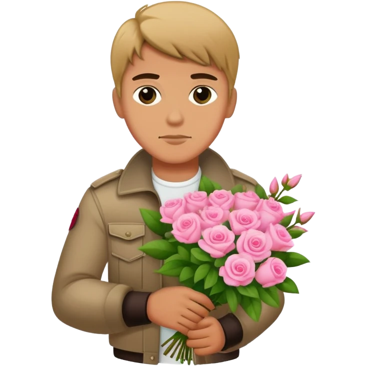 The bad boy is holding a bouquet of pink jasmine roses emoji