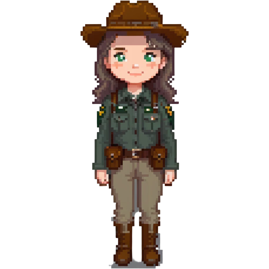 white woman park ranger with brown and gray hair emoji