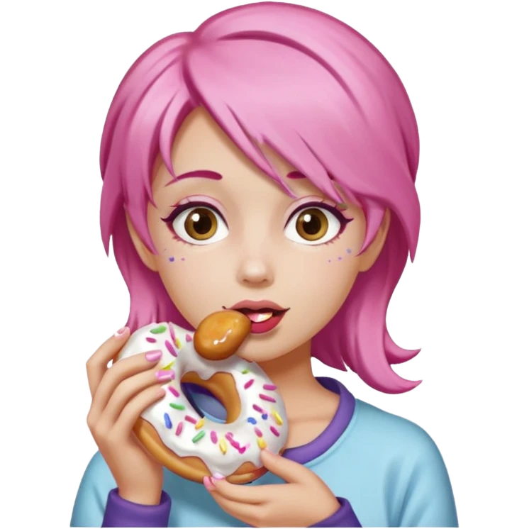 fat girl with pink hair eating donuts emoji