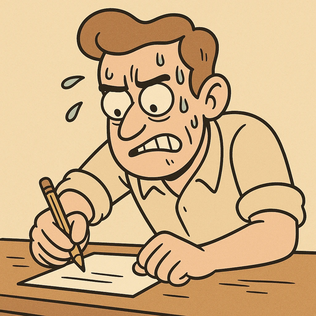 a man working hard with sweat on his face, cartoon style emoji
