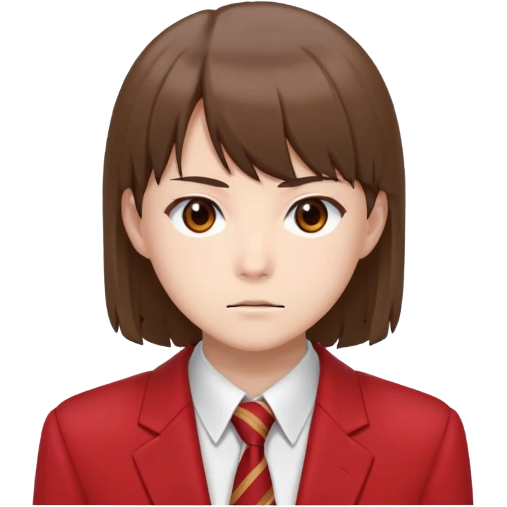 Kiyotaka Ayanokoji from Classroom of the Elite, calm and emotionless expression, brown hair with bangs, sharp eyes, wearing red school blazer with white shirt emoji