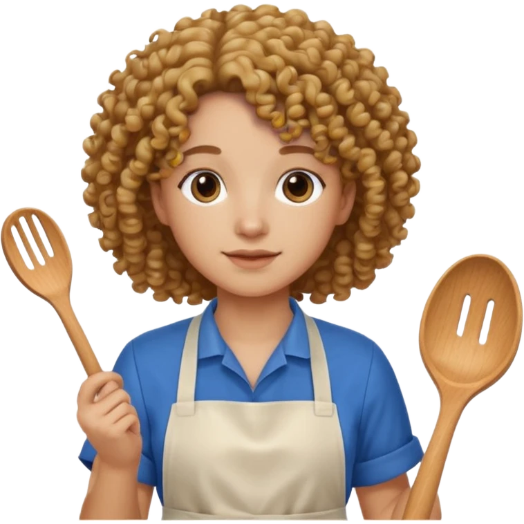 person with curly hair in blue apron emoji