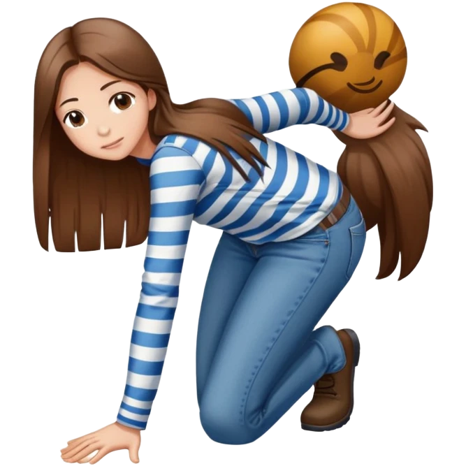 girl with long straight hair in jeans and striped shirt kneeling on the ground seen from behind emoji