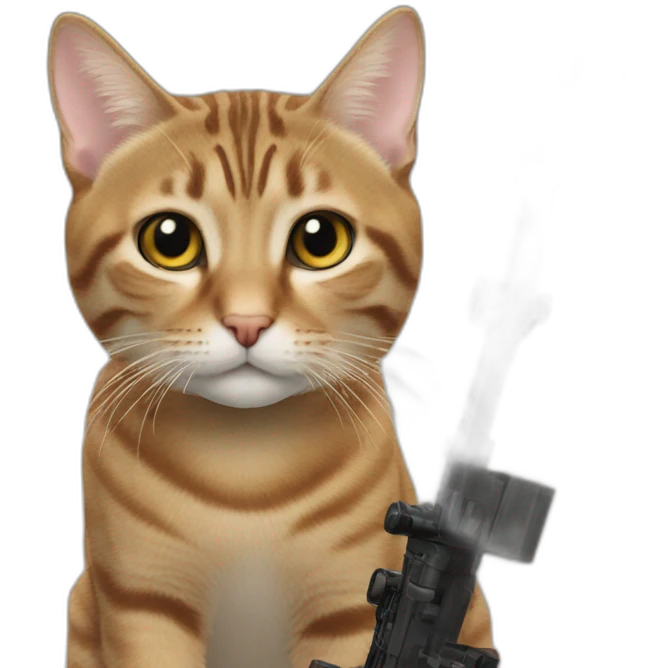 Tabby cat rifle towards camera emoji