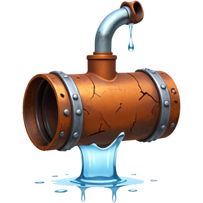 3D render of a cracked pipe with water dripping from it, Pixar-style, clean and realistic, soft reflections, isolated on white background, professional and colorful

 emoji