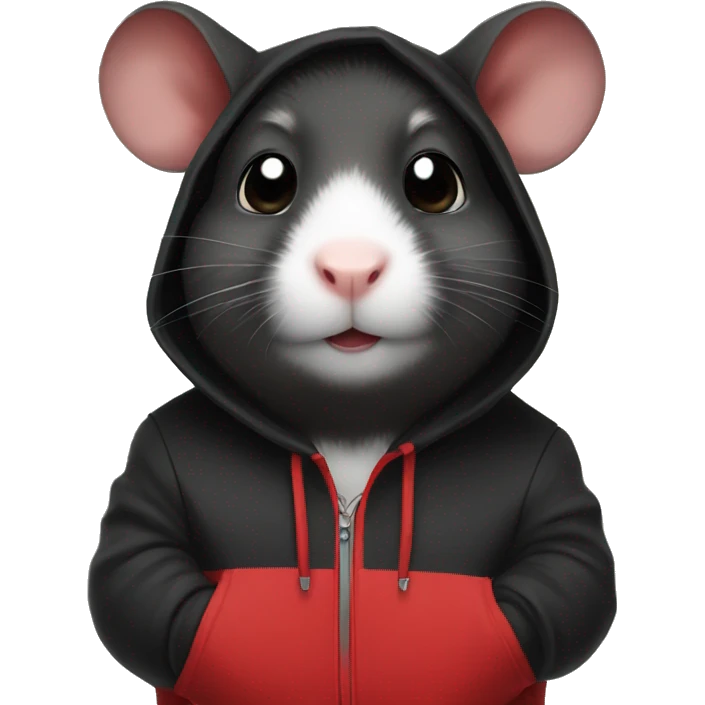 Black hamster wearing a red hoodie emoji