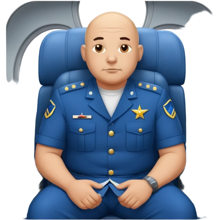bald a bit fat man in a blue uniform sit on a military plane emoji