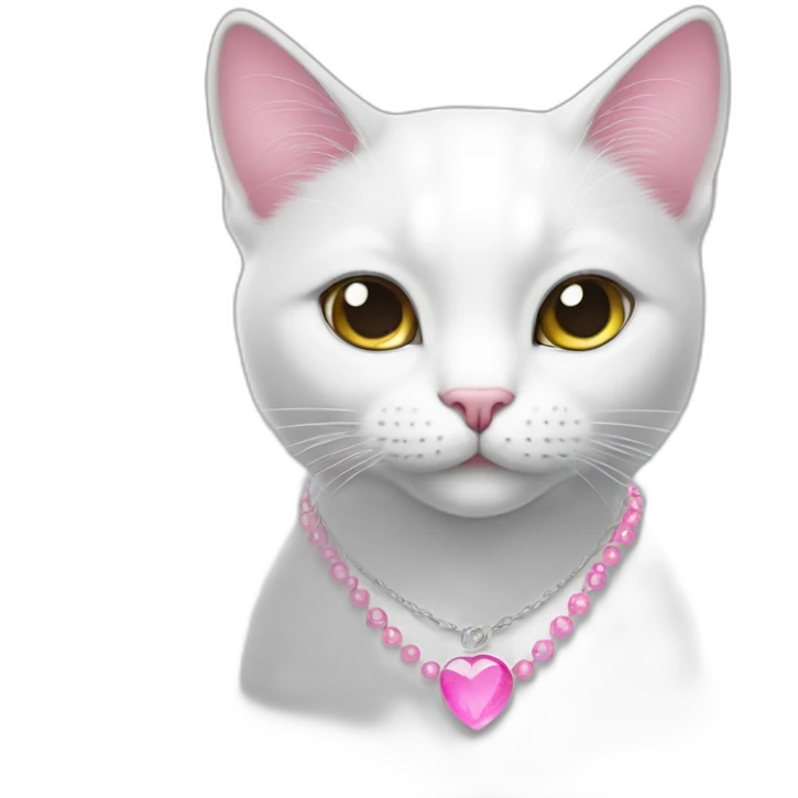white cat with a pink necklace that says (woni) emoji