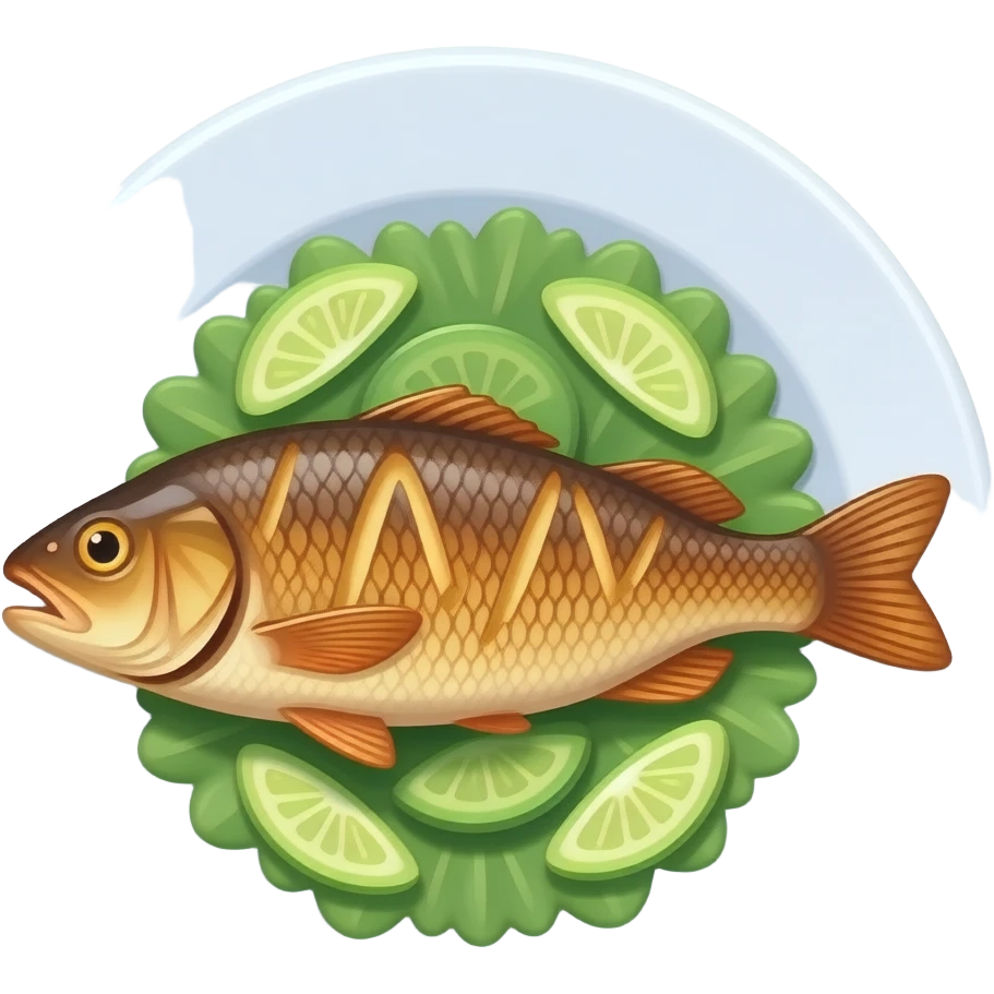 cooked fish on top of a circular white plate emoji
