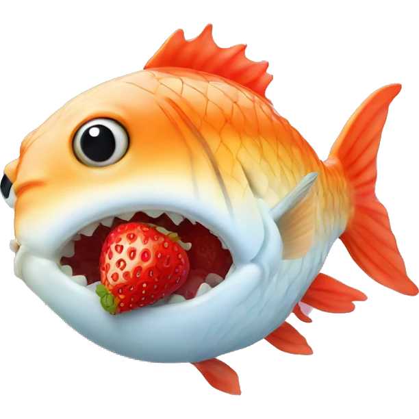 Puffed up fish with strawberry in the mouth  emoji