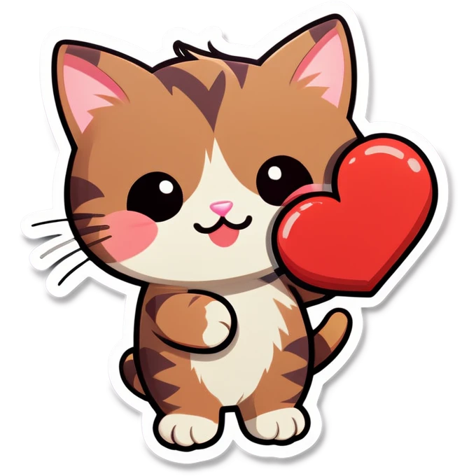 kawaii cat holding heart emoji