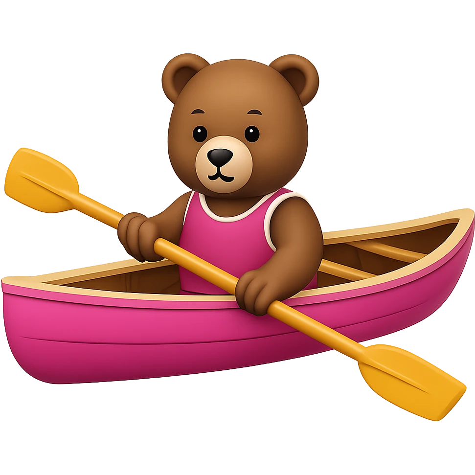 Make the image show only the pink rowing boat with the bear rowing, removing the background. Originally in apple style emojis. emoji