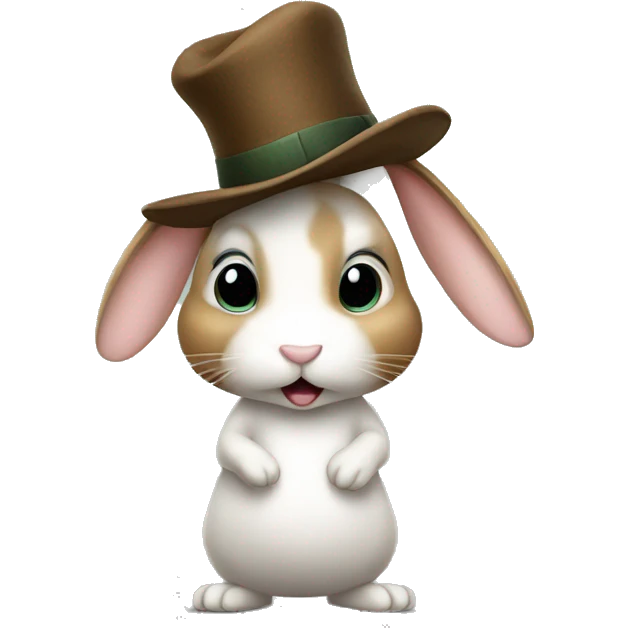 rabbit stands on two legs with a hat emoji