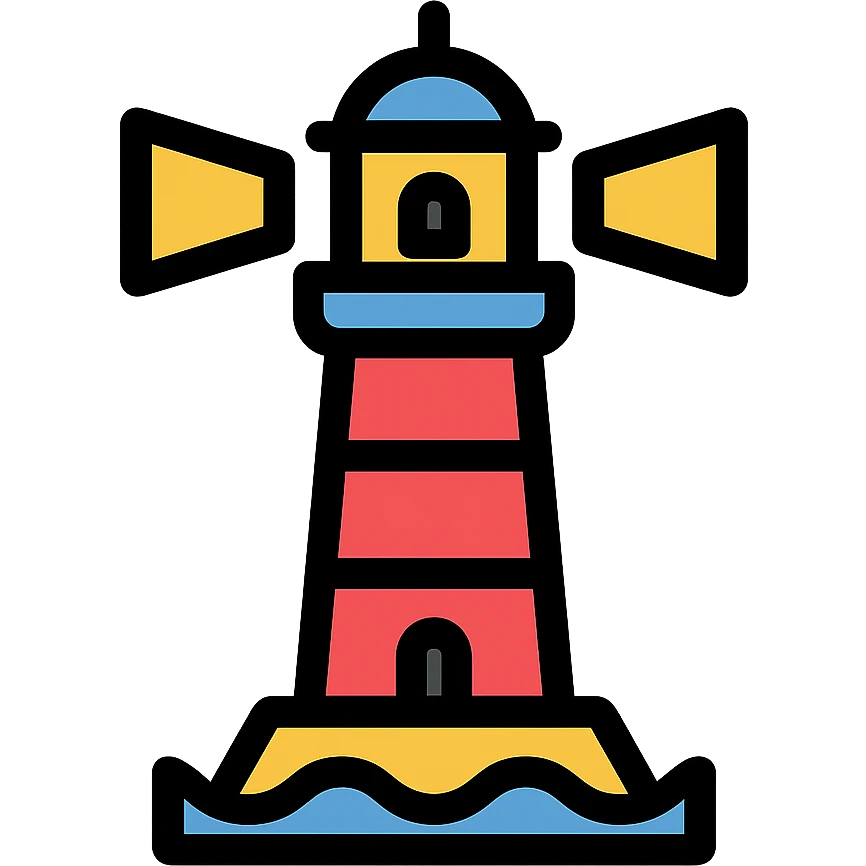 lighthouse in a modern icon style, simple and recognizable emoji