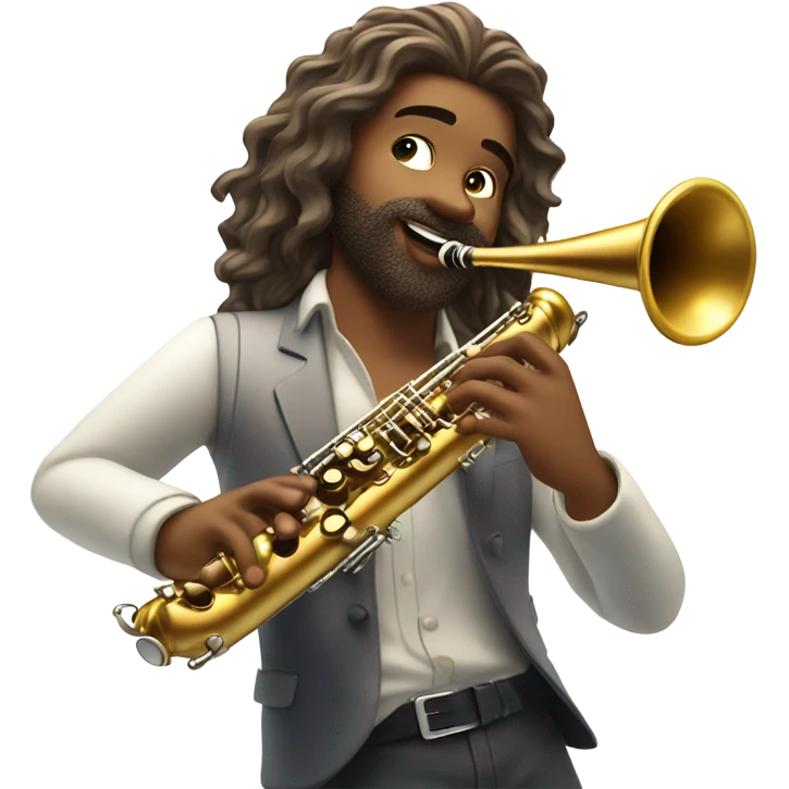 Beautiful man with luscious hair playing the clarinet with sparkles  emoji