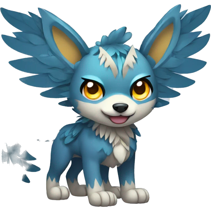Kawaii Cute Winged Tribal Wolf-Pokémon full body emoji