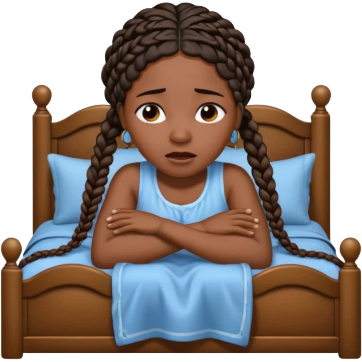 Black woman with braids in a big king size bed on one side by herself crying emoji