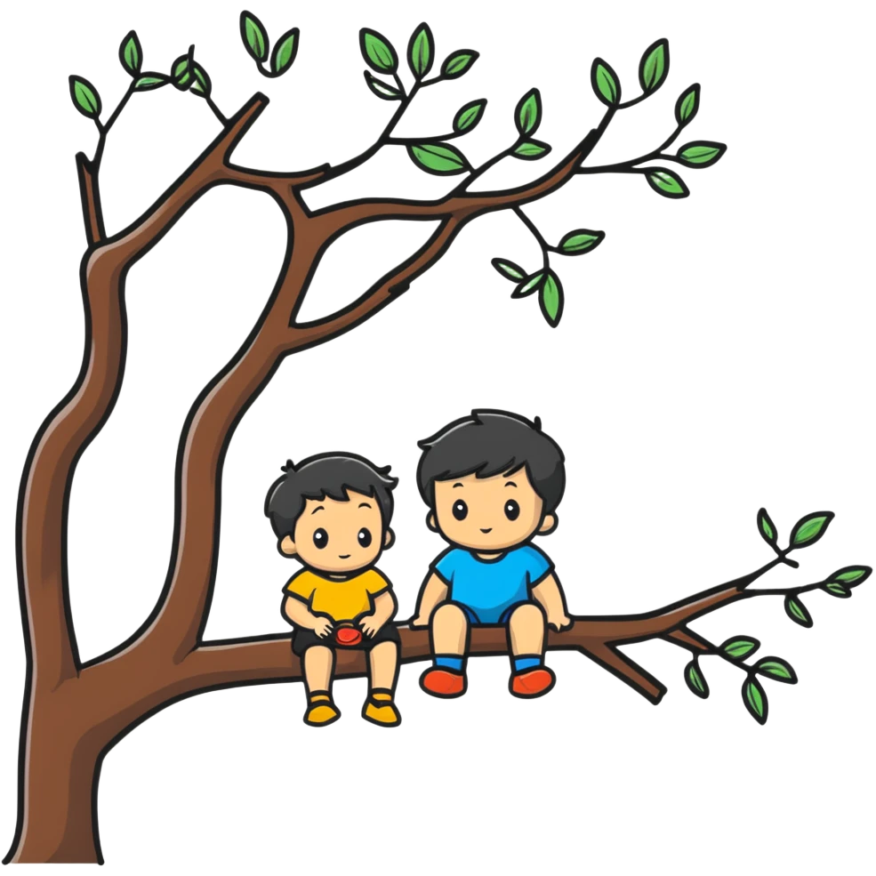 child sitting on a tree branch emoji