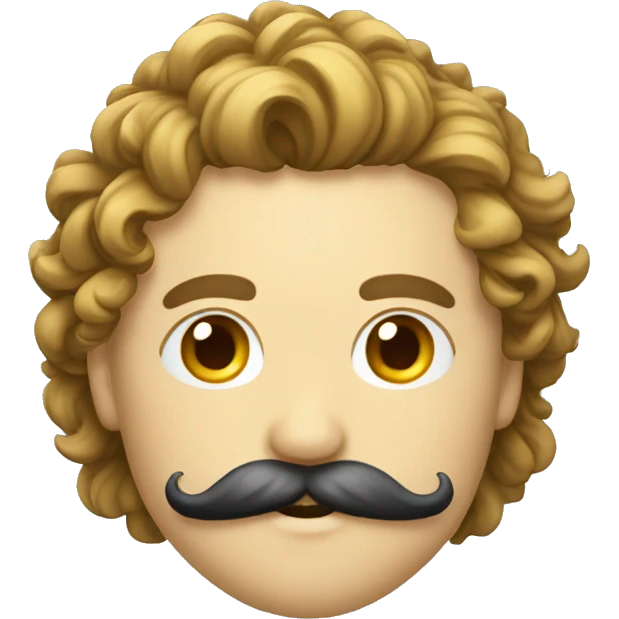Homme cheuveux boucle+ moustache fine  emoji