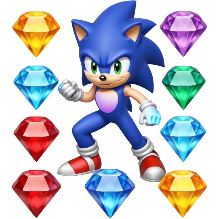 I want Sonic the hedgehog with the 7 chaos emeralds and the Goku aura transformation, where is the super Sonic aura Is a power 7 diamonds, red, blue, yellow, green, white, cyan and purplr emoji