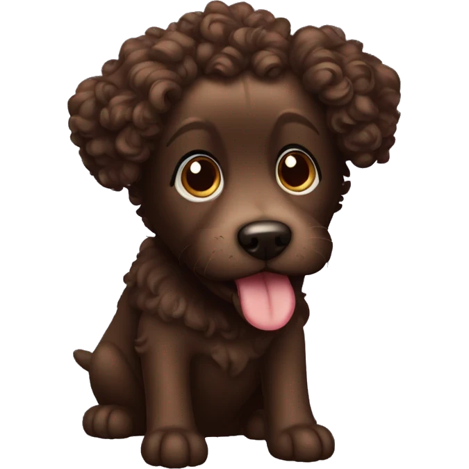 Little black dog with brown curly hair lady emoji