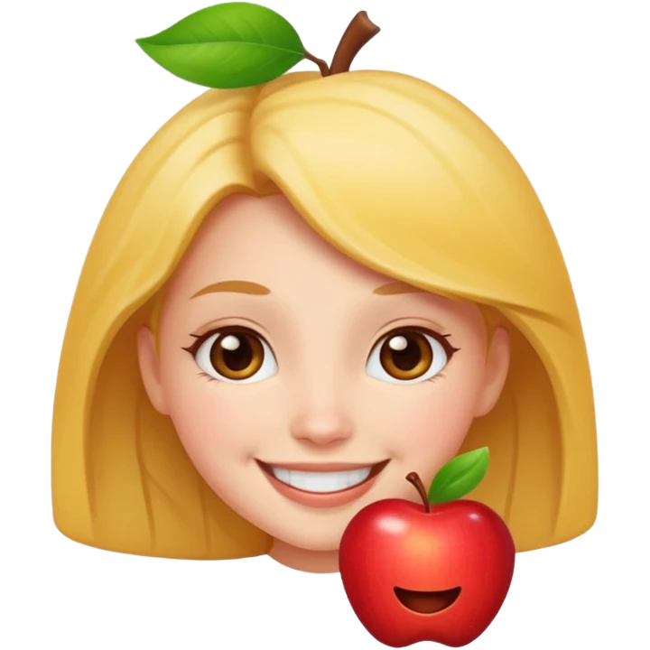 cheerful pose cute girl apple emoji style. don't hold an apple emoji