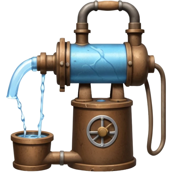 Ghibli style water pump with water pouring out of it emoji