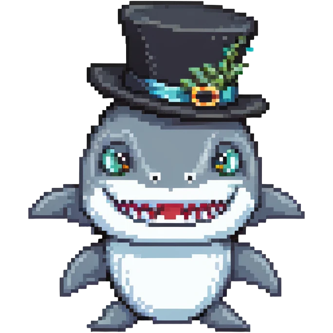 cartoon shark with black top hat emoji