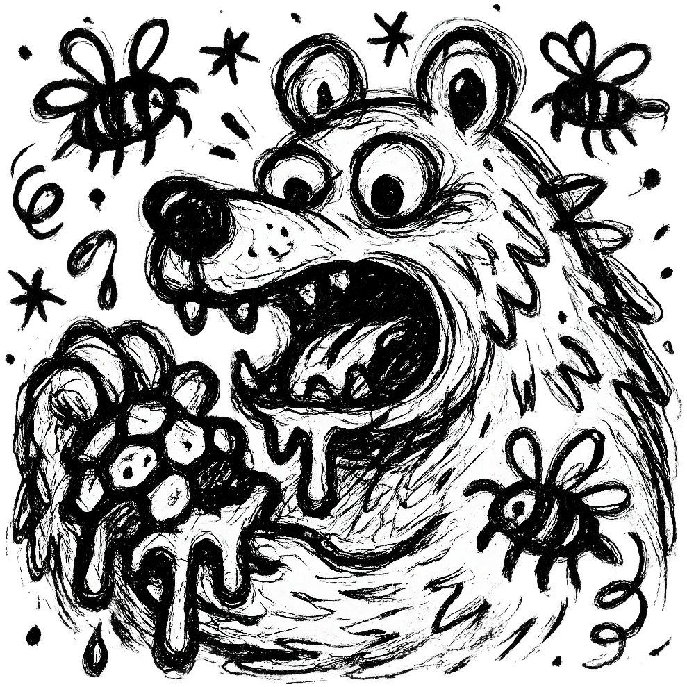 bear eating honeycomb with bees flying around emoji