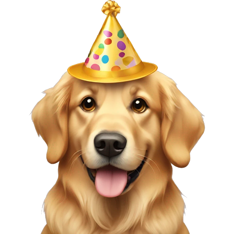 golden retriever wearing party hat emoji
