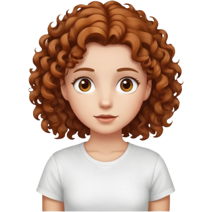 girl with curly chestnut hair wearing a white t-shirt emoji