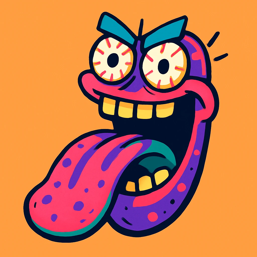 a freaky tongue, cartoon style, wild colors and playful expression emoji