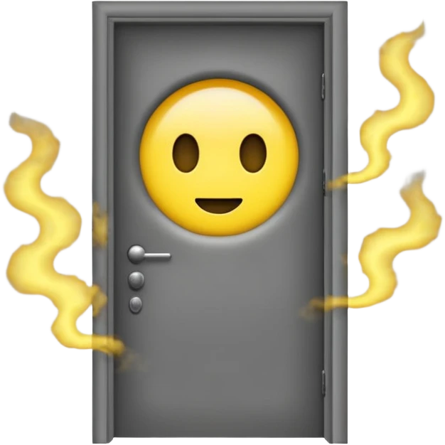 Minimalist emoji-style sticker of a half-open door, with smoke and a single glowing eye visible in the dark inside. Flat design, desaturated colors.
 emoji