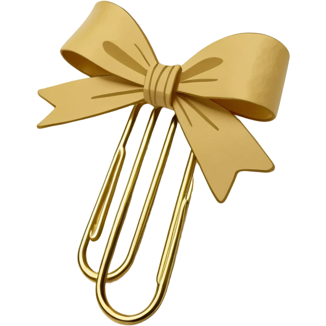 one gold paper clip with a beige bow in the middle emoji