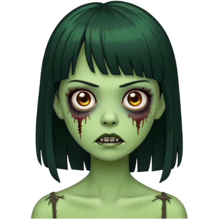 garota zumbi verde com os cabelos pretos longos e com franja curta emoji