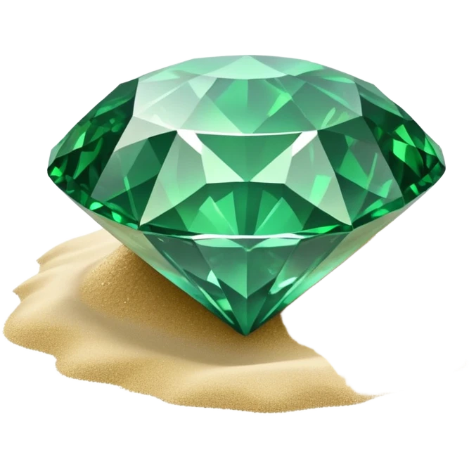 generate realistic detailed green diamond in 3d style with sand  emoji