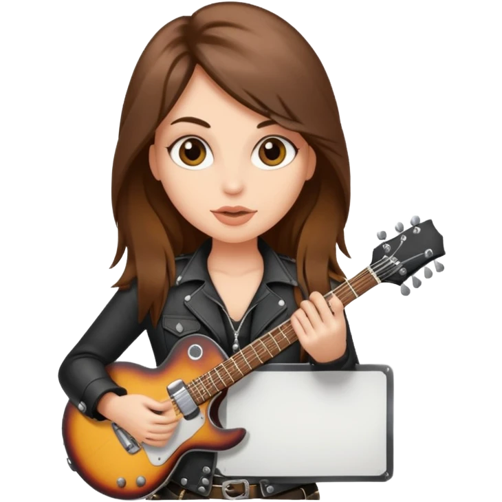 A fair skin rocker chick with long brown hair holding a large blank sign emoji