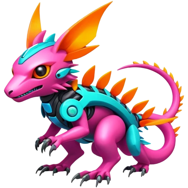 Tropical futuristic lush warm-colored modern colorful neon-colored cyber-Fakémon-Digimon-Trico-creature emoji