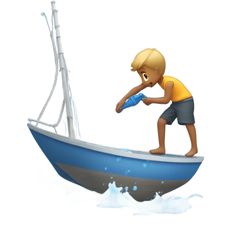 boy pouring water from a hose onto a sailboat emoji