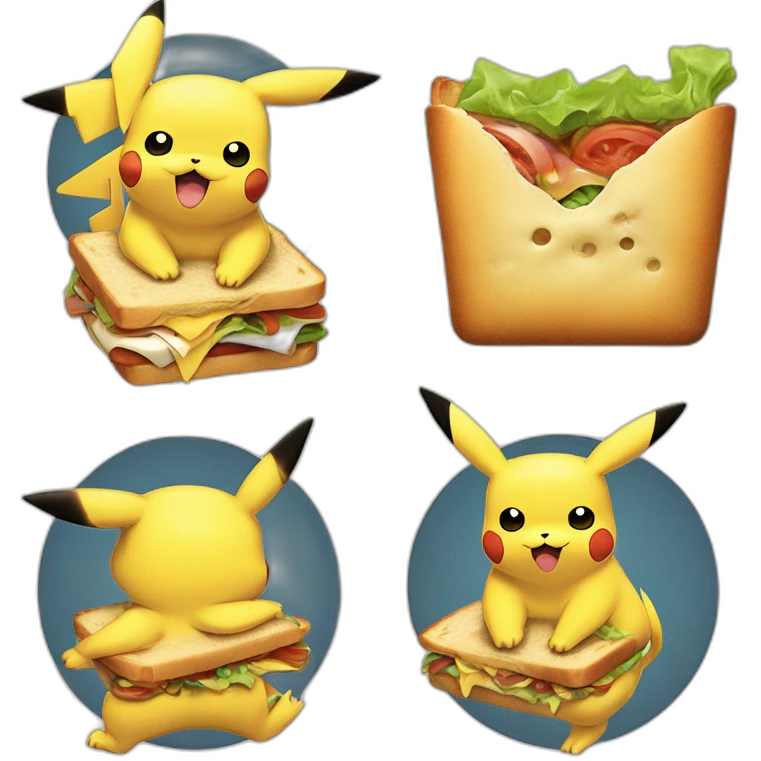 Pikachu qui mange un sandwich avec la tête de son Goku emoji