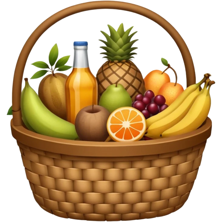 Food Basket, Brown basket with both food, drink and fruits emoji