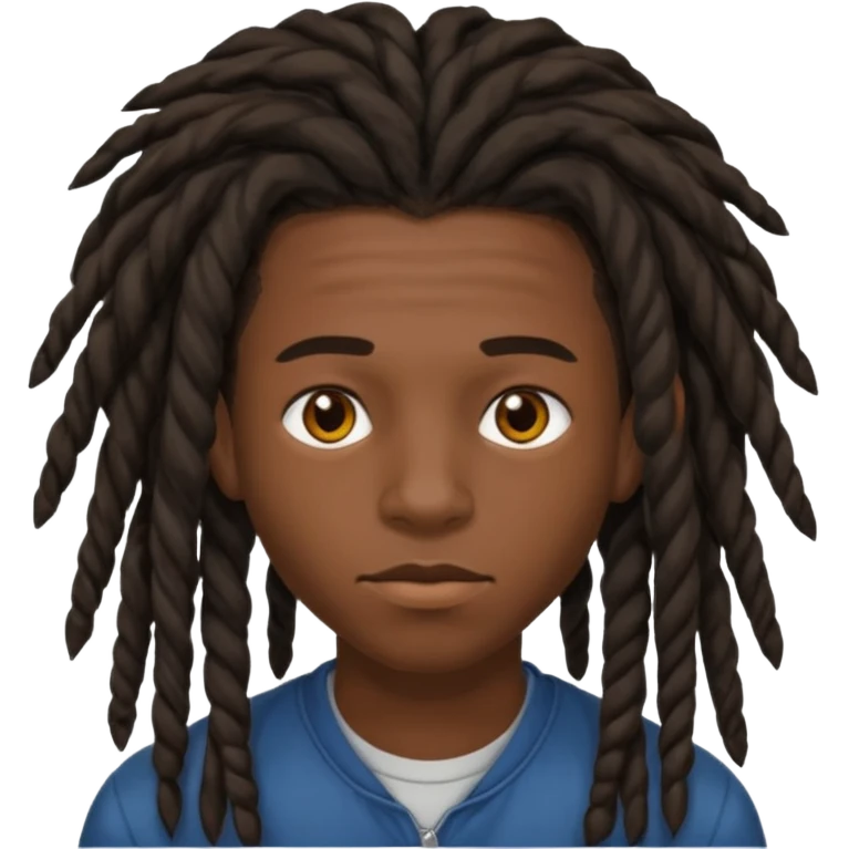 Une homme de 17 ans il a la peau noir foncé , des lèvres pulpeuses et un regard nonchalant. Il a un des locks emoji