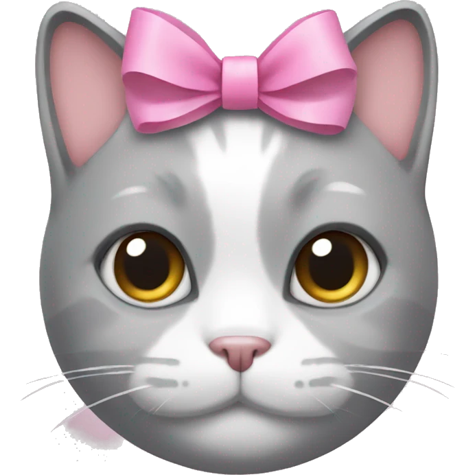 Grey and white cat with a pink bow on it  emoji