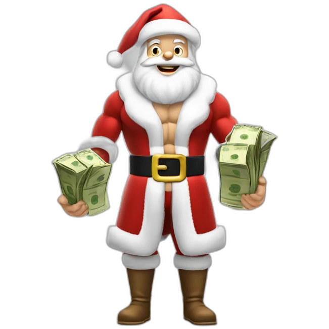 muscular santa claus with money emoji