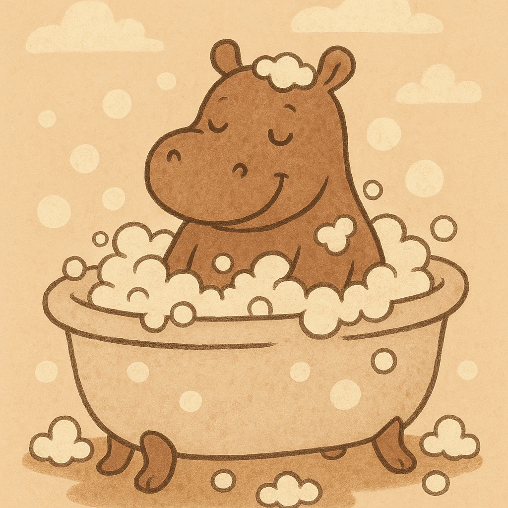 happy hippo with bubbles in bathtub emoji