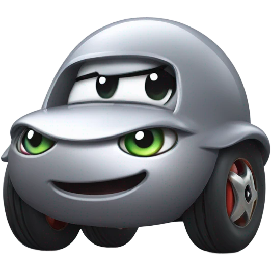 Metal cute Kirby bubble Gray ball driving on car wheels with mad eyebrows  emoji