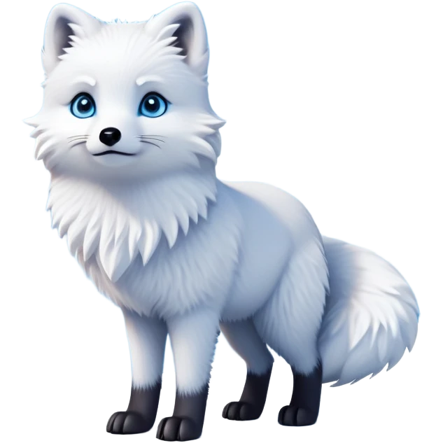 cinematic-arctic-fox-realistic-full-body-standing-emoji,-fluffy-tail-curled-slightly-around-its-paws,-thick-pure-white-fur-blending-into-the-snowy-landscape,-head-tilted-dramatically,-bright-blue-eyes-glistening-with-intelligence,-simplified-yet-realistic-focused-features,-highly-detailed,-glowing-with-an-almost-sarcastic-glow expressive eyes emoji