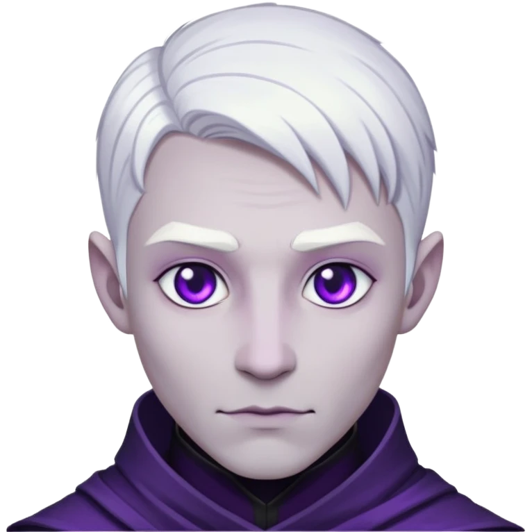 male drow with short white hair and purple eyes emoji